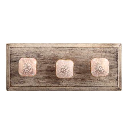 Pink Square Ceramic Wooden Hook 